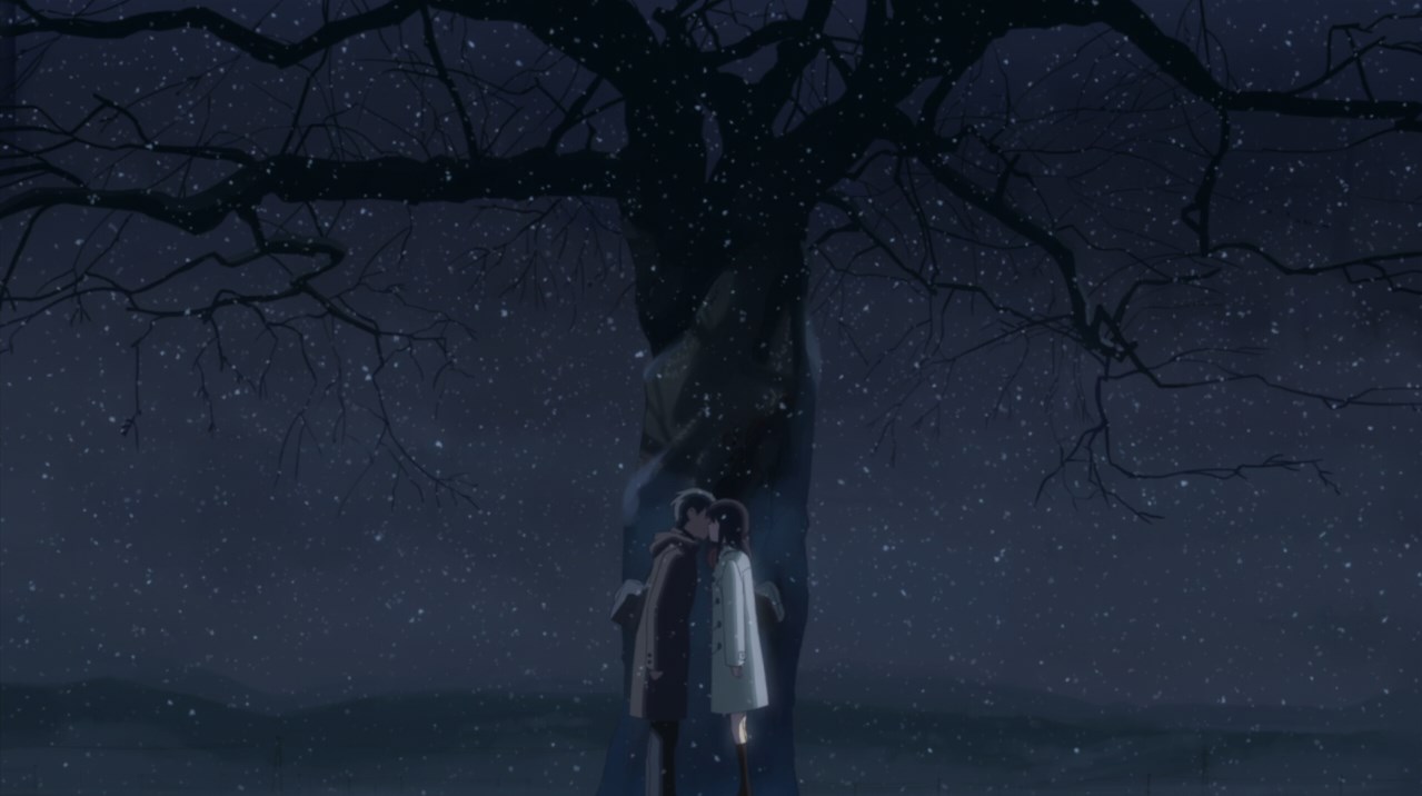 В то мгновение я ясно ощутил, что значит вечность... что значит сердце... что значит душа. Я словно бы понял всё то, что случилось со мной за тринадцать лет. Но мгновение прошло, и мне стало невыносимо грустно. Доброта Акари, душа Акари... Смогу ли я сберечь их? Вправе ли я увлекать Акари за собой? Ответов на эти вопросы я не знал. Я отчётливо понял только, что отныне мы с ней уже не сможем быть всегда вместе. Нас по-прежнему ждала необозримая жизнь. Перед нами раскинулась неизбежная равнина времени без конца и края...