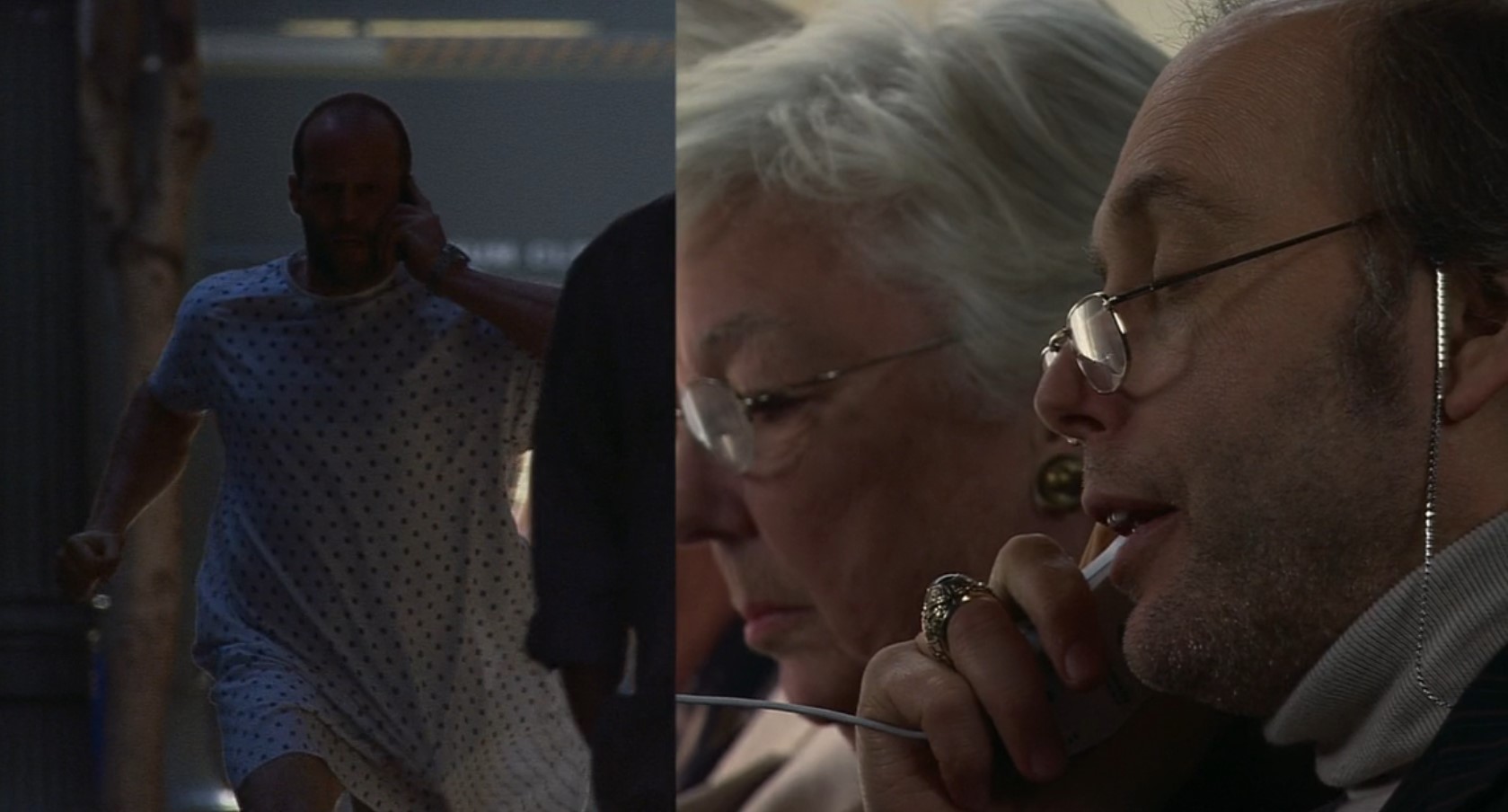 [Бежит и разговаривает с Доком по телефону]
— В груди пожар?
— Точно!
— А снаружи холодно?
— Точно!
— И стояк такой что хоть дрова руби?
[Чев смотрит вниз]
— Точно!