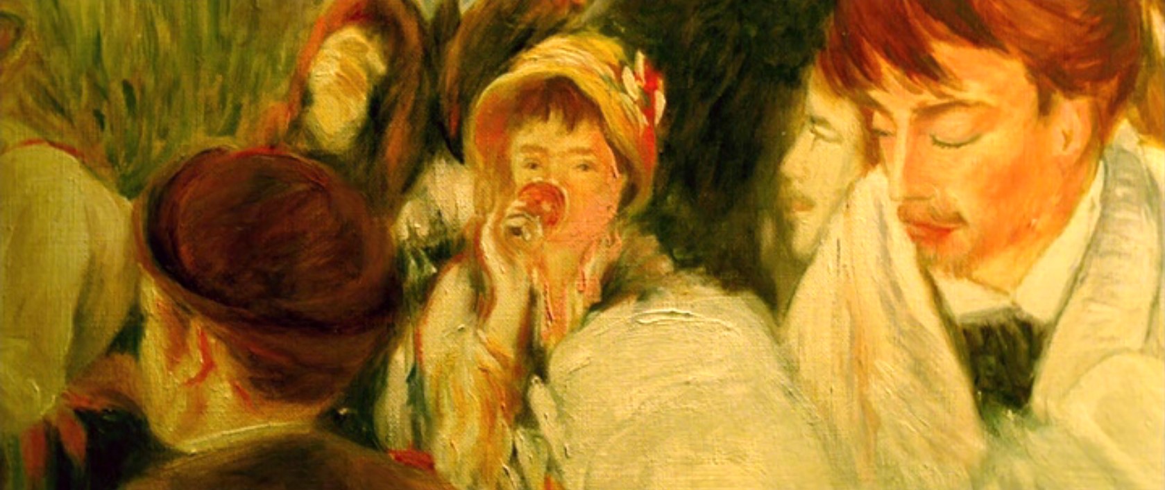 Сколько лет я рисую эту картину... и единственный персонаж, который остался для меня загадкой — это девушка со стаканом воды. Она в центре, а мысли её где-то витают...