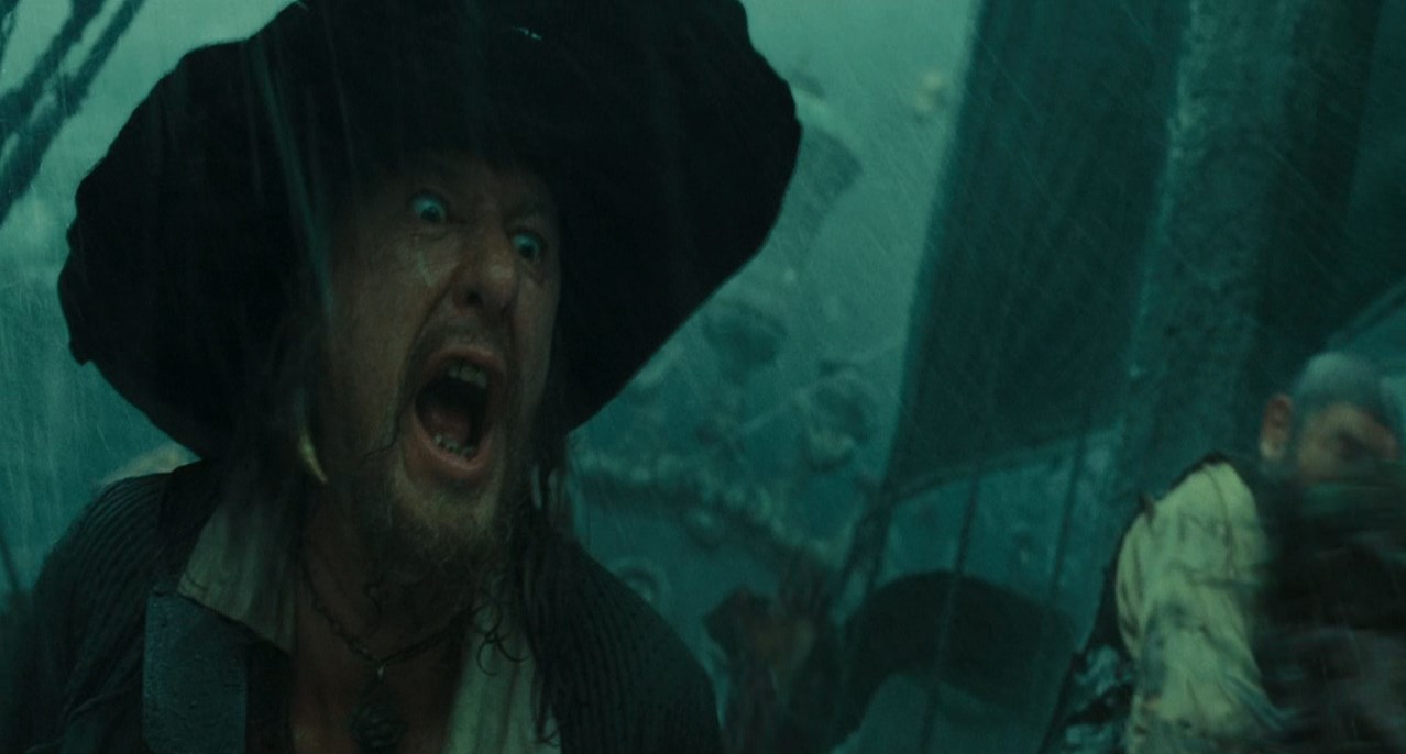 — Барбосса, пожени нас.
— Не могу, я сейчас немножко занят.
— Барбосса, немедленно.
— Ну ладно. Дорогие мои, мы собрались здесь сегодня, чтобы пригвоздить твои кишки к мачте, мерзкий сифилитик!