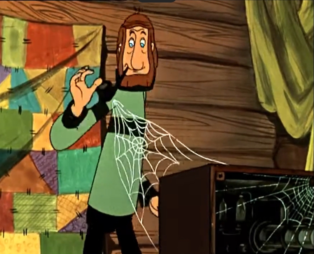 — В наше время главное украшение стола что?
— Цветы!
— Кость!
— Телевизор! А он у вас паутину показывает.